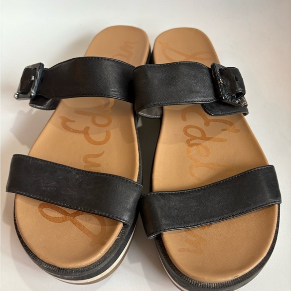 Sam Edelman Augustine leather platform wedge sandals size 10 black brown - Picture 3 of 8